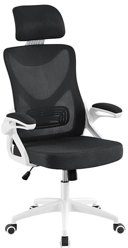 Yaheetech Computer Desk Chair Home Office Ergonomic Swivel Chair with Arms and Height Adjustable Back Support for Study or Manager Work White/Black