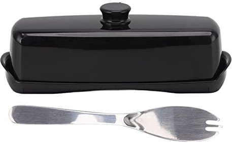 Mantequera de Vidrio con Tapa Y Cuchillo, Mantequera Francesa con Asa, Mantiene la Mantequilla Fresca, Mantequera para Encimera, Pala Fácil, Apto para Lavavajillas(Negro)