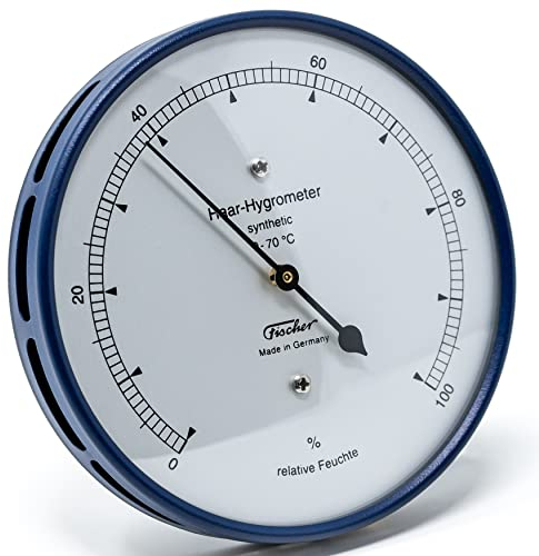 Fischer 122.48 - synthetisches Haar-Hygrometer - 103mm Luftfeuchtigkeitsmesser aus Edelstahl Made in Germany - blau