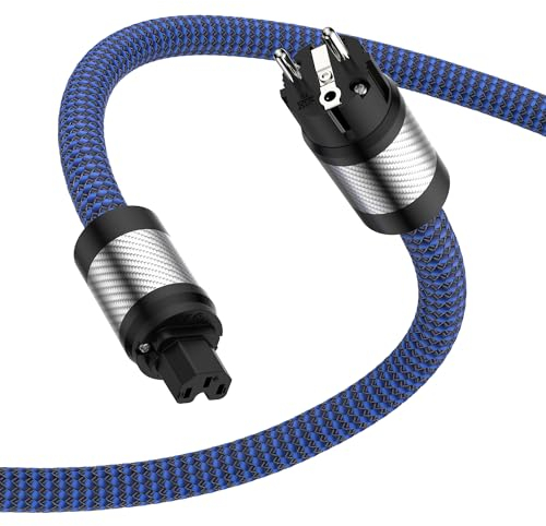 HiFi Netzkabel High-End 4N OFC Stromkabel C15 3 Polig Stecker aus Kohlefaser Hochwertiger Nylon geflochtener Schlauch Netzkabel für Subwoofer, Verstärker, DAC/DVD HiFi-Geräte (1M/3.3FT)