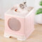 MINGYI Bac à Litière pour Chat Fermée, Grande Maison de Toilette Chat Pliable avec Couvercle, Tiroir à Litière avec Pelle, WC pour Chats, Jusqu'à 7 kg (Rose L 45×34×39 cm)