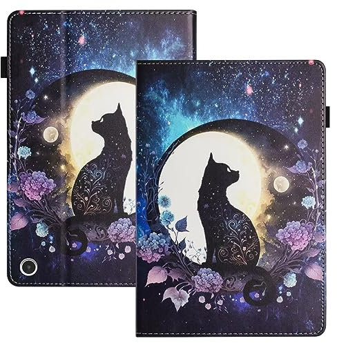 KRjcsfhy Tablet Case for Lenovo Tab P11 & P11 Plus Tablet (TB-J606/TB-J607/TB-J616F) 11 Inch 2021, Slim Lightweight Premium Leather Folio Stand Protective Cover Smart Shell with Card Slots, Moon Cat