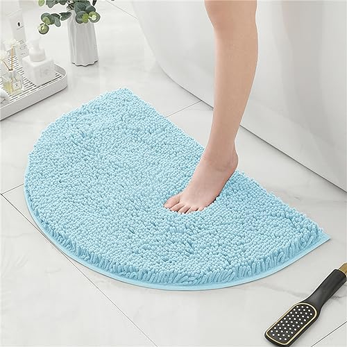 Mateju Tapis Chenille Salle de Bain Antidérapant, Demi-Cercle Tapis de Douche Doux et Absorbant Tapis de Sol Lavable en Machine pour Toilette Cuisine, Baignoire (40 * 60CM,Bleu Clair)