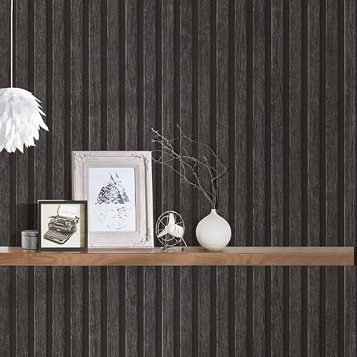 K&L Wall Art Holzoptik Tapete Wandpaneele Holz Akustikpaneele 3D Vliestapete in Lamellenwand Optik (Schwarz)