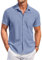 COOFANDY Shirt for Men Short Sleeve Wrinkle Free Shirts Beach Shirt Hawaii Casual Button Down Shirts with Chest Pocket Navyblue M