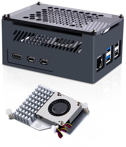 GeeekPi Raspberry Pi 5 Aluminium Boîtier avec Official Active Cooler, Support PCIe M.2 NVMe SSD Shield Top X1001 / X1000 / X1003 / N04 / N05