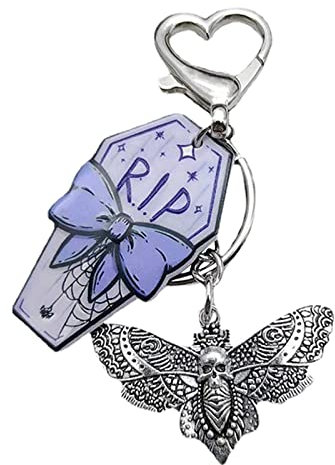 Niedliche Legierung Herz Schnalle Schlüsselanhänger Gothic Retro Schmetterlinge gekreuzter Sarg Schädel Anhänger Schlüsselhalter Tasche Anhänger für Frauen, B, One size