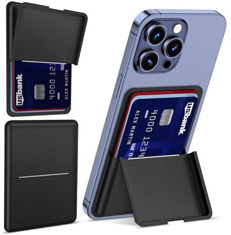 Asstar Magnetische Brieftasche, kompatibel mit MagSafe-Brieftasche, verstellbarer Brieftaschenständer für Apple Wallet Mag Safe, magnetischer Kartenhalter für iPhone 15/14/13/12 Serie, Twill-PU-Leder,