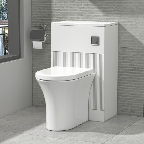 Bathroom Back to Wall WC Unit with Breeze Fluted BTW Rimless Pan + Soft Close Seat & Concealed Cistern - Satin White
