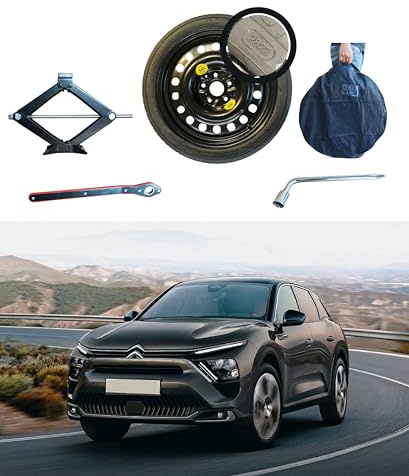 Kit Roue de secours 18 compatible avec Citroën C5 Aircross avec Cric, Clé et Sac 135/80R18
