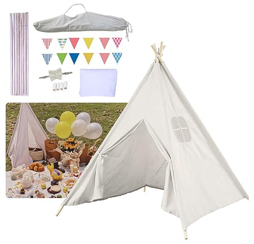 Sleeleece Tipi Zelt für Kinder Spielzelt Tippi Kinderzelt mit Tragetasche&Bunte Flagge,Tipi Zelt Kinderzimmer,Spielzelt für Mädchen & Jungen,Spielzeug für 3~5 Jahre