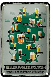 Blechschild 18 x 12 cm Bier Spruch: Helles, Radler, Kölsch: Welches Bier trinken die Deutschen ? - DekoNo7