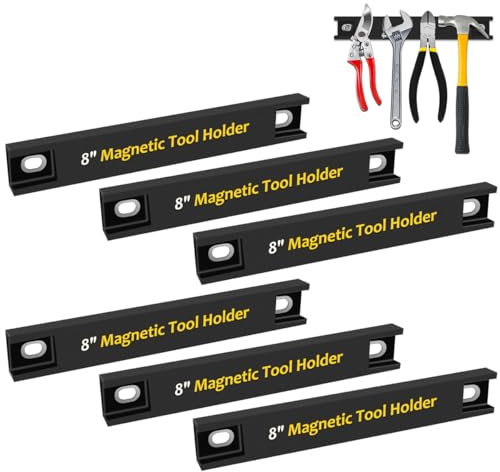 6 Pack 8 Inch Magnetic Tool Holder, Heavy Duty Tool Magnet Bar Holder with Rubber Protection, Wall Mount Spanner Rack Organizer, Screwdrivers Tool Storage Magnetic Organiser Strip for Garage Workshop