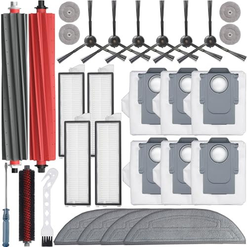 Bluearks 27 Stück Zubehör für Roborock S8 MaxV Ultra/S8 Max Ultra Roboter Saugroboter,1 Mop Reinigungsbürste,2 Hauptbürste,4 Filter,4 Wischpad,4 kleiner Mopp,6 Seitenbürsten,6 Staubbeutel,S8 Max