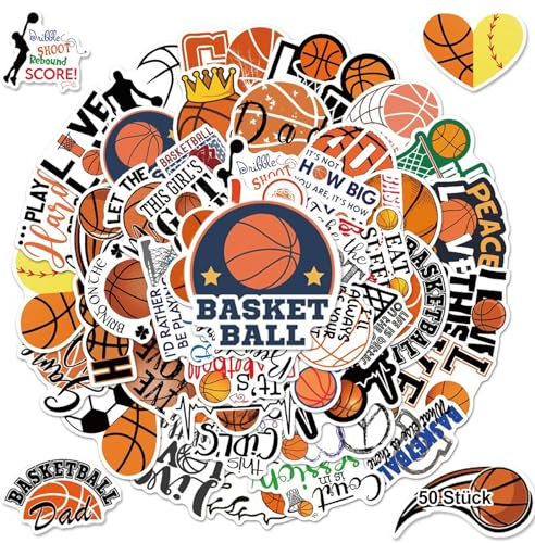 50 Stück Basketball Aufkleber, Vinyl Wasserdicht Aufkleber, Cartoon Basketball Aufkleber, Aufkleber Für Skateboard, Gitarre, Computer, Roller, Laptop, Snowboard, Aufkleber Für Kinder Erwachsene