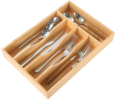 Upassion Bamboo Kitchen Drawer Organizer, 8.25 Inch Silverware Utensil Holder for Samll Drawer, Silverware Organizer for Cutlery Knives