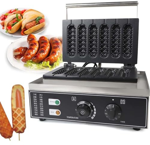Hotdog Waffle Maker Machine - Electric 6PCS Commercial Corn Dog Waffle Maker for Crispy Baking - 1500W Perfect Homemade Hot Dogs on a Stick!