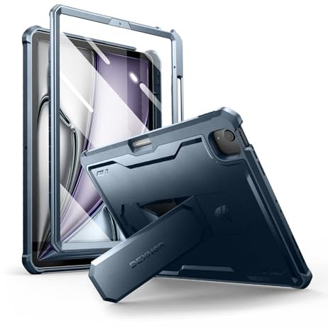 Dexnor Custodia per iPad Air 13 Inch M2 (2024) Cover, Heavy Duty Shockproof Full-body Bumper Copertura protettiva con Protezione dello Schermo & Supporto Regolabile & Supporto Matita - Blu Marino