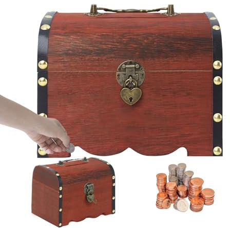 Gwezmxs Sparbüchsen, Abschließbar Spardose, Sparschwein mit Schloss und Schlüsseln, Vintage Holz Schatztruhe mit Deckel, Erwachsene Kinder Sparkasse Bank Geschenk, Money Bank 20 * 15 * 15CM