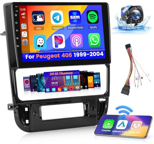 Inefala 2+64G Android 15 Radio de Coche para Peugeot 406 (1999-2004) con Carplay Inalámbrico Android Auto 9 Pulgadas Pantalla Táctil con Bluetooth GPS WiFi FM RDS Cámara Trasera