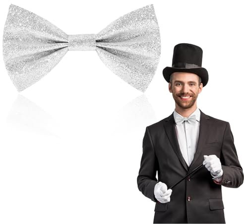patinadrift Glitzer Fliege Herren Pailletten Fliegen für Männer Glitzer Accessoires Kostümzubehör Verstellbare Bow Tie für Hochzeit Karneval Fasching Halloween Motto Party Kostüme (Silber)