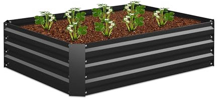 Relaxdays Bancal Elevado, Metal galvanizado, para Flores, Plantas y Verduras, 30 x 120 x 90 cm, Jardinera Cuadrada, Color Negro