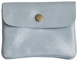 Double Tree - Porte-Monnaie Cartes Cuir Véritable Daim Irisé pour Femme - Portefeuille Pochette Sac De Rangement À Magnétique - Format Court - Léger Fonctionel - Bleu Clair