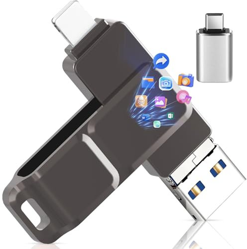 3-in-1 USB Stick 512gb Speicherstick mit USB-C Adapter für Phone/Android/Tablet/PC/Laptop, Externer Photostick– Effizientes Backup von Fotos/Daten/Dokumentieren, Kompatibel mit iOS und Android,Schwarz