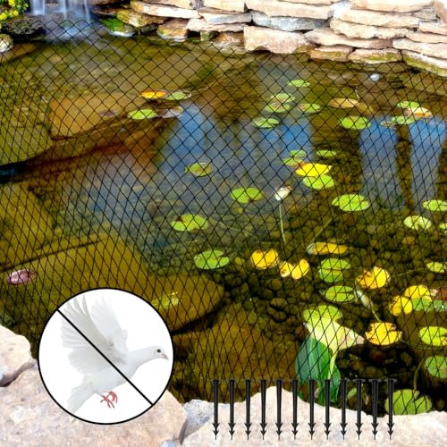 Filet de protection pour étang, à mailles fines, anti-oiseaux, avec 12 ancrages au sol, filet pour arbres fruitiers, filet de protection contre les UV, noir, pour bassin, arbres fruitiers, légumes (2