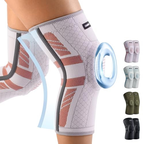 CAMBIVO 2 Pezzi Tutore Ginocchio con Stabilizzatori Laterali In PMMA e Gel Pad Rotulea, Ginocchiera Ortopedica Compressione per Menisco, Sportivo, Palestra, Pallavolo
