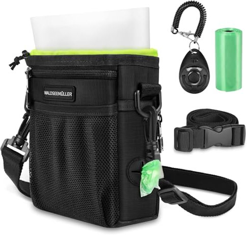 Waldseemüller Dog Treat Pouch with Removable Silicone Snack Bag Waste Bags Dog Training Clicker, 3 Ways to Wear Walking Fanny Pack