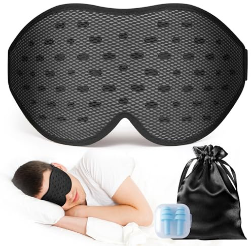 Umisleep Cache Yeux pour Dormir 3D Respirant, Ultra-Conforme pour les dormeurs sur le côté, 100% Occultant, Réglable & Ultra Léger, avec Pochette et Bouchons d'Oreilles – Idéal Voyage, Avion, Noir