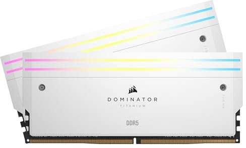 Corsair Dominator Titanium RGB DDR5 RAM 32GB (2x16GB) 6000MHz CL30-36-36-76 1.40V AMD Expo Intel XMP 3.0 Desktop-Arbeitsspeicher – Weiß (CMP32GX5M2B6000Z30W)