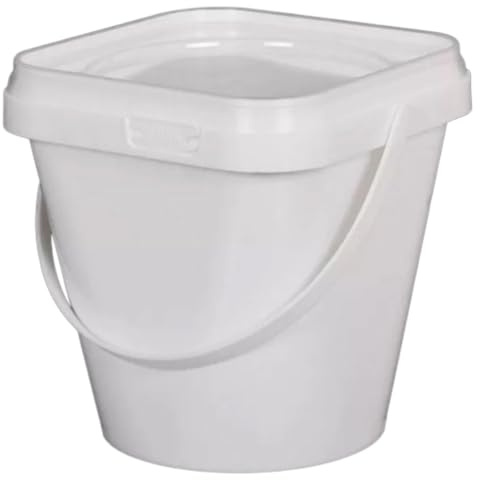BW WHOLESALE - 1Ltr x 5 Buckets - White Bucket With Lid - Food Safe Stable Airtight Leak Proof Odorless Plastic Storage Container With Handle (5, 1 Ltr)