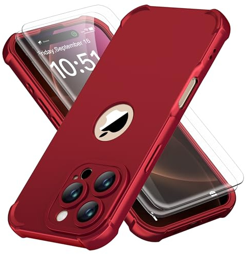 ORETECH Cover per iPhone16 Pro,Custodia iPhone 16 Pro con [2 x Pellicole Vetro Temperato][Protezione Completa Della Fotocamera] Custodia Ultra Sottile Silicone Anti-Graffio TPU Antiurto-Rosso