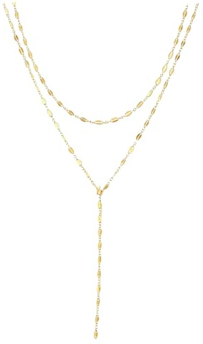 2 Stück Lange Halskette Damen,Layering Ketten Set ,14K Goldkette & Silber Wasserfest Choker Kette,Damen Gold Halskettes mit CZ Anhänger Y Kette Panzerkette Gold Halskette,für Damens Frauen Mädchen
