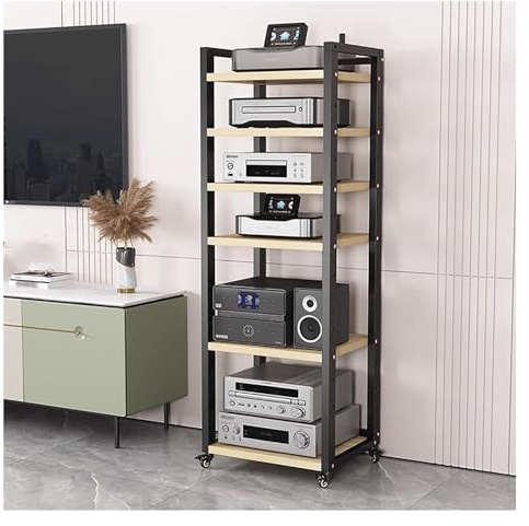 Audio Rack Regal - Höhenverstellbarer Medienschrank mit Rollen für kleinen Raum, perfekt für Wohnzimmer-Unterhaltung und Stereo-Komponenten