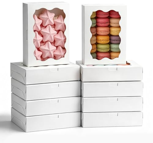 10 Stück Keksschachtel mit Sichtfenster Weiße Gebäckkarton 18 x 11 x 4 cm | Keksbox Geschenkbox für Kekse, Macarons, Pralinen, Brownies, Süßigkeiten, Cupcake, Geburtstag, Party