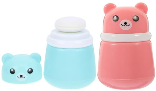 2 Stück Babypuderbox mit Bärenform und Puff, Tragbar für Unterwegs | Verbundschaum und Pp, Gleichmäßiges Auftragen, Aufbewahrungsbox für Babypuder, für Kinder