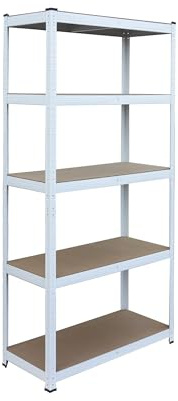 Relaxdays Schwerlastregal, HxBxT: 150x75x35 cm, 875 kg, 5 Ebenen, Lagerregal Keller & Garage, zum Stecken, weiß/braun