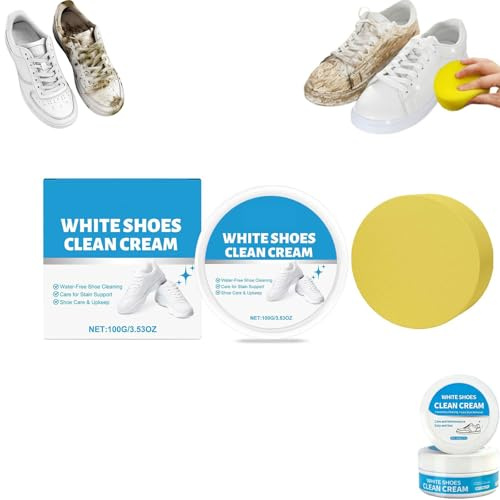 Bupmnd White Shoes Clean Cream, Waterless Cleaning Cream for Shoes, Multipurpose White Shoe Cleaner Creams - No Rinse Quick Brightening with Sponge