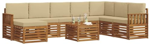 vidaXL Sofagarnituren 9 pcs Natur und Beige Massivholz Akazie, Modernes Outdoor-Sofa Set, langlebige Sitzmöbel für Garten, Terrasse, Lounge und gemütliches Wohnen