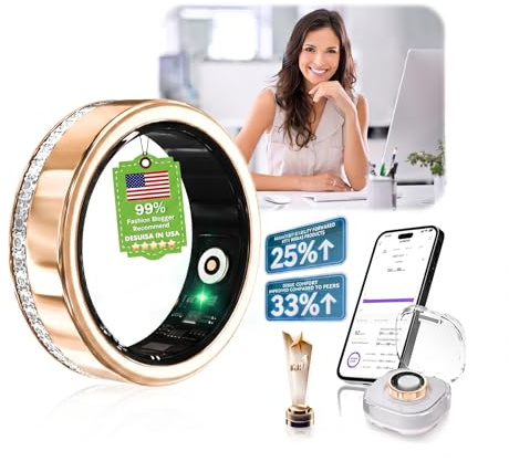 2026 10. Gen Diamant Smart Ring【IP68 Wasserdicht-0 Messfehler】Fitness Tracking Ring with Heart Rate, Sleep Monitor，Tragbarer Smartring Kompatibel mit Android und iOS,Keine Abonnementgebühr,Gold 9