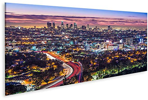 Bild auf Leinwand Los Angeles, Kalifornien, USA, am frühen Morgen im Stadtbild der Innenstadt. Wandbild Leinwandbild Kunstdruck Poster 120x40cm - Panorama