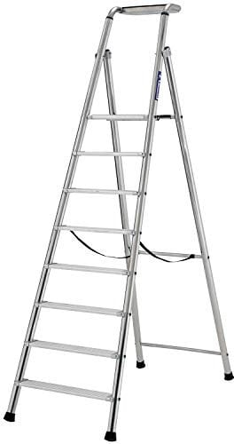 1.9m MAX STABILITY Platform Step Ladders -8 Tread- 50mm Aluminium Scaffold Tube Legs - Professional HEAVY DUTY 100mm Deep Steps – Wide Non-Slip Flat Rungs & Feet – 3.5m Working Height/Reach