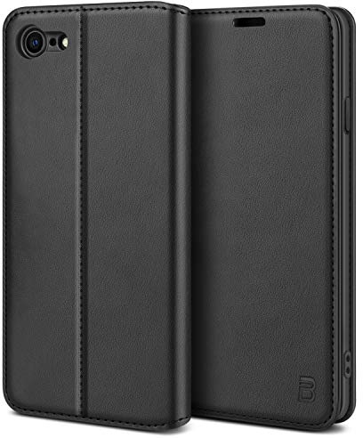 BEZ Handyhülle für iPhone SE 2020 Hülle, Premium Tasche Kompatibel für iPhone SE 2020 / iPhone 7 / iPhone 8 / iPhone SE 2022, Case Schutzhüllen aus Klappetui mit Kreditkartenhaltern, Ständer, Schwarz