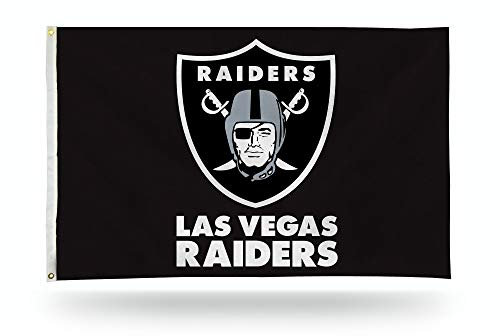 Rico Industries NFL Las Vegas Raiders FGB1760LV Bandera de una sola cara de 3 pies por 5 pies con ojales, color negro, 3 pies x 5 pies