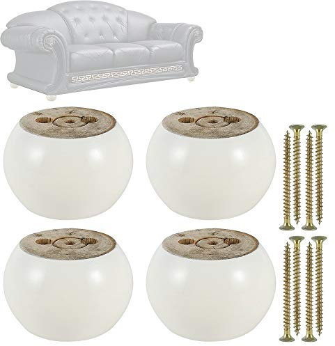4PCS Furniture Legs Wooden 50mm Height Sofa Legs Eucalyptus Round Bun Furniture Feet Replacement Legs for Couch, Bed, Armchair,Cabinet (White)