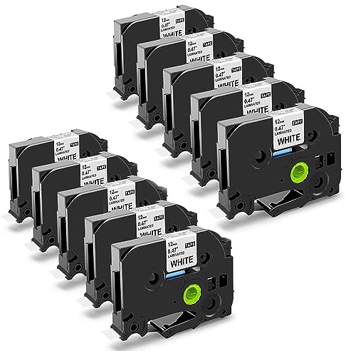Oozmas kompatible mit Brother Ptouch Bänder TZe-231 TZ Tape 12mm 0.47 Schwarz auf Weiß, Laminated White Kompatibel mit Brother Beschriftungsgerät D400 H100L 1830 2430 D600VP 1280 H107B Cube, 10-Pack