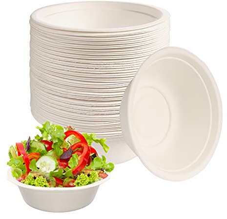 通用 50 Pack Disposable Paper Bowls Sugarcane Bowls Strong Bagasse Bowls Eco-Friendly Biodegradable and Compostable Bowls for Parties 12 Ounces 350ml